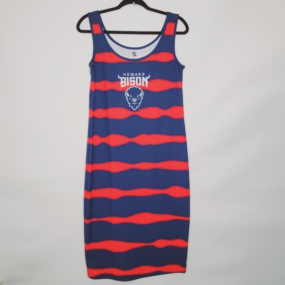 Howard Bison Midi Tank Dress Size M Sleeveless Scoop Neck Blue and Red Pullover - Picture 1 of 12